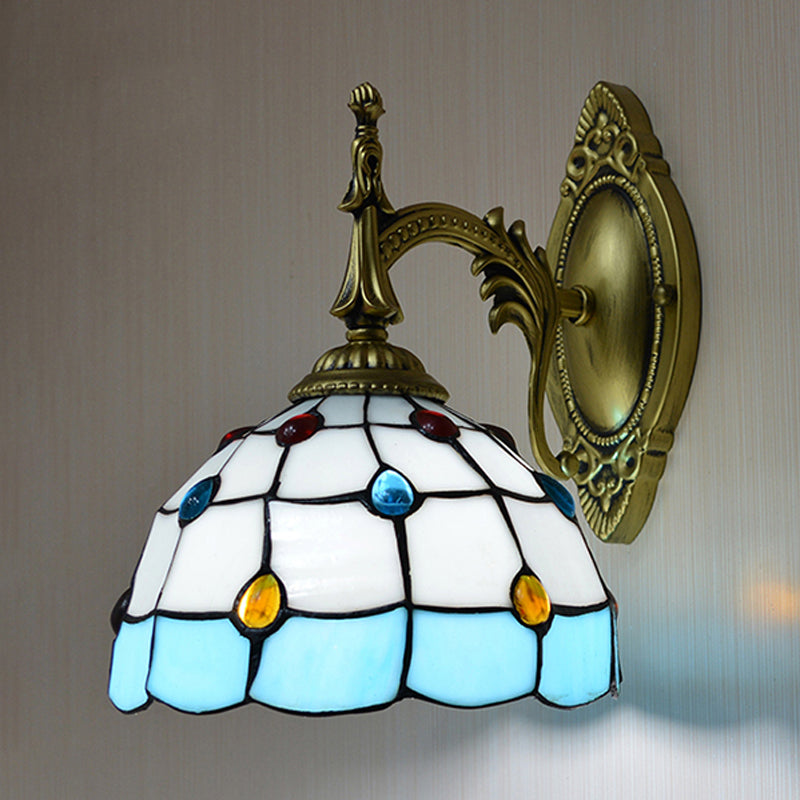 BowLift | Stained Glass Dome Wall Light Fixture with Colorful Beaded Tiffany 1 Head Wall Light in Pink/Orange/Green/Blue