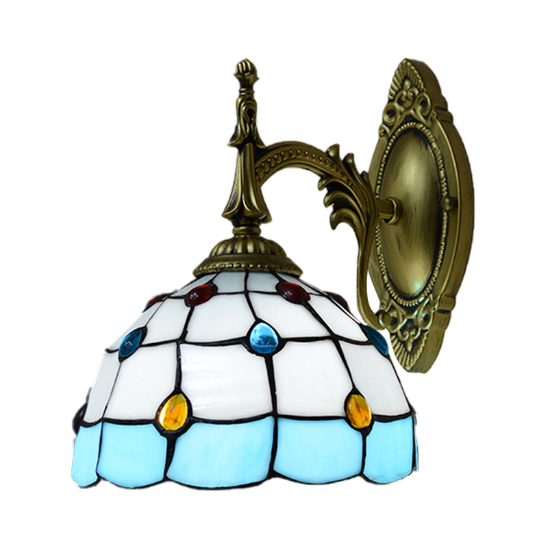 BowLift | Stained Glass Dome Wall Light Fixture with Colorful Beaded Tiffany 1 Head Wall Light in Pink/Orange/Green/Blue