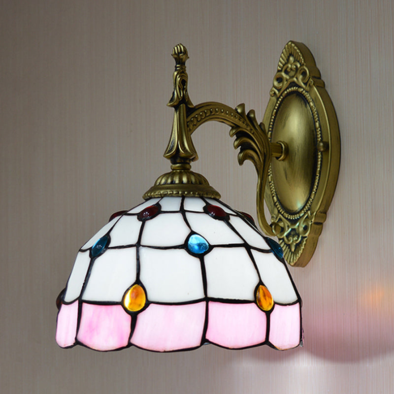 BowLift | Stained Glass Dome Wall Light Fixture with Colorful Beaded Tiffany 1 Head Wall Light in Pink/Orange/Green/Blue