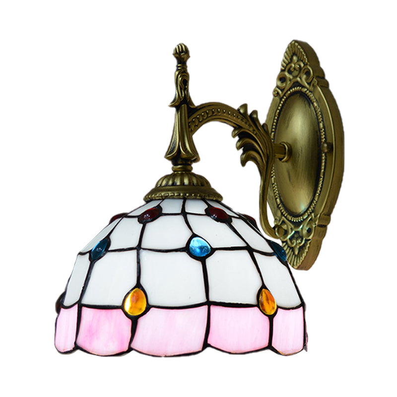 BowLift | Stained Glass Dome Wall Light Fixture with Colorful Beaded Tiffany 1 Head Wall Light in Pink/Orange/Green/Blue
