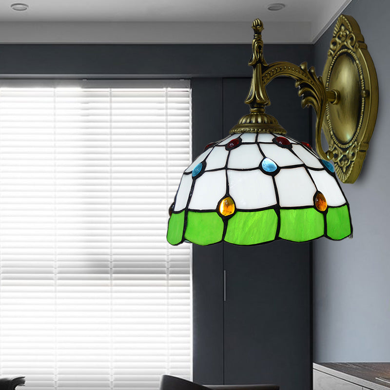 BowLift | Stained Glass Dome Wall Light Fixture with Colorful Beaded Tiffany 1 Head Wall Light in Pink/Orange/Green/Blue