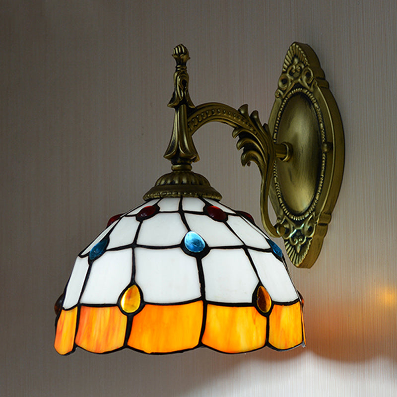 BowLift | Stained Glass Dome Wall Light Fixture with Colorful Beaded Tiffany 1 Head Wall Light in Pink/Orange/Green/Blue