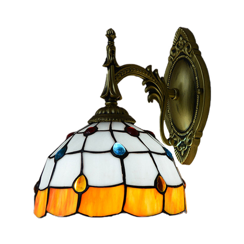 BowLift | Stained Glass Dome Wall Light Fixture with Colorful Beaded Tiffany 1 Head Wall Light in Pink/Orange/Green/Blue