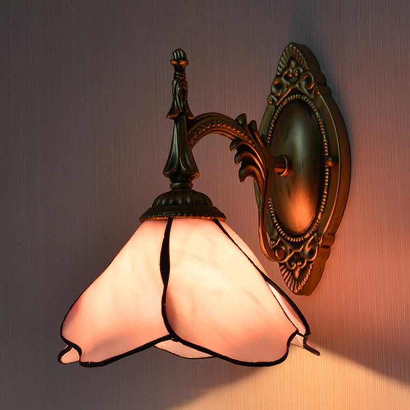 BowLift | Pink Flower Wall Light Country House Glass 1 Light Wall Lamp for Bedroom