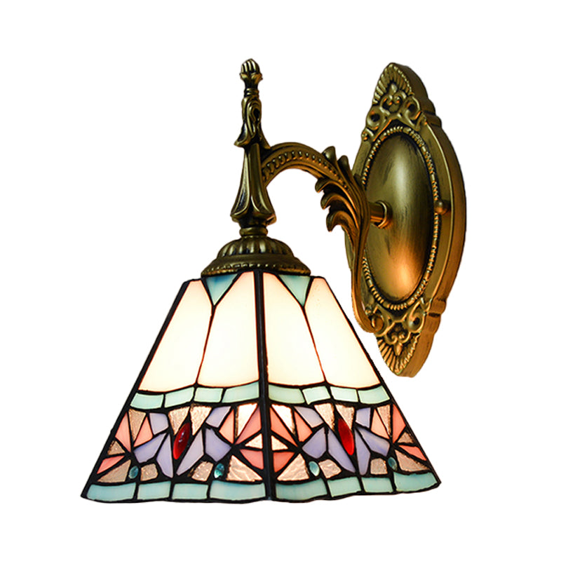 BowLift | Conical Wall Mount Light Stained Glass 1 Light Tiffany Art Deco Wall Lighting in Pink for Bedroom