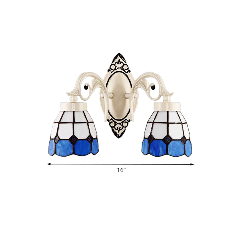 BowLift | Bowl Shade Bedroom Wall Lamp Stained Glass 2 Lights Tiffany Style Wall Light in White