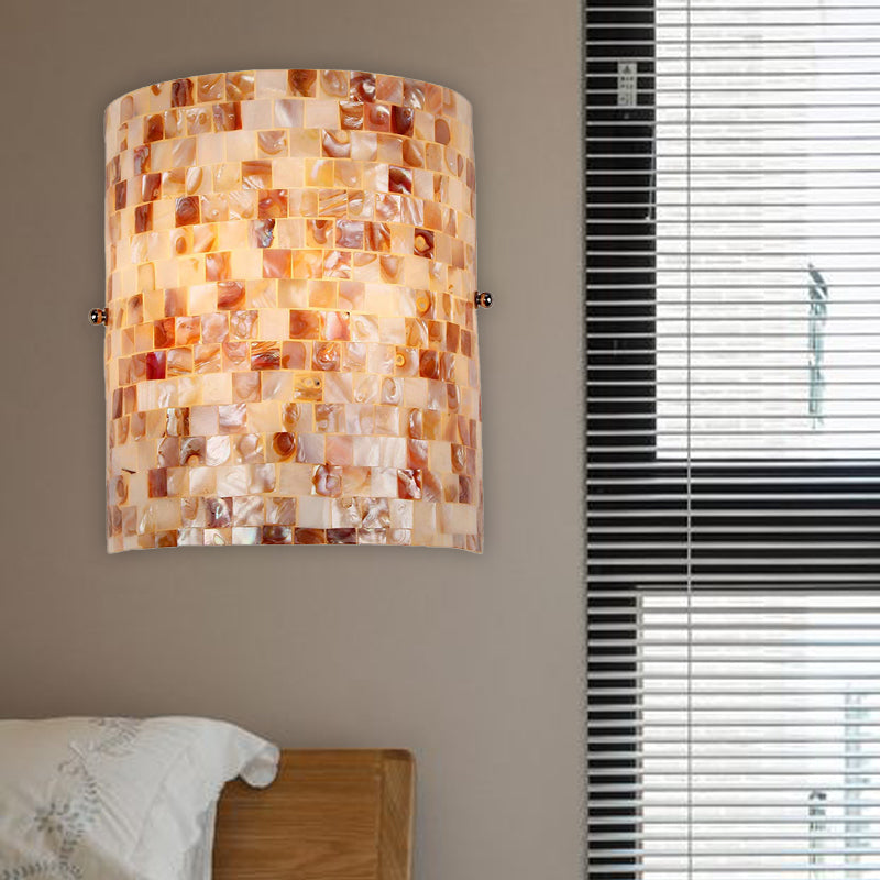 BowLift | Shell Wall Mount Lighting Rustic Loft 1 Lamp Wall Lamp Light in Beige for Living Room