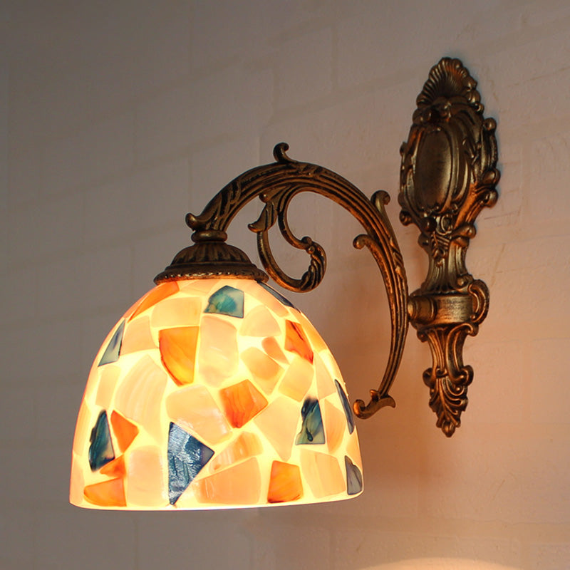 BowLift | 1 Light Wall Light with Beige/White-Grey/Yellow-Blue Shade Tiffany Mosaic Shell Wall Light made of Brass for the Bedroom