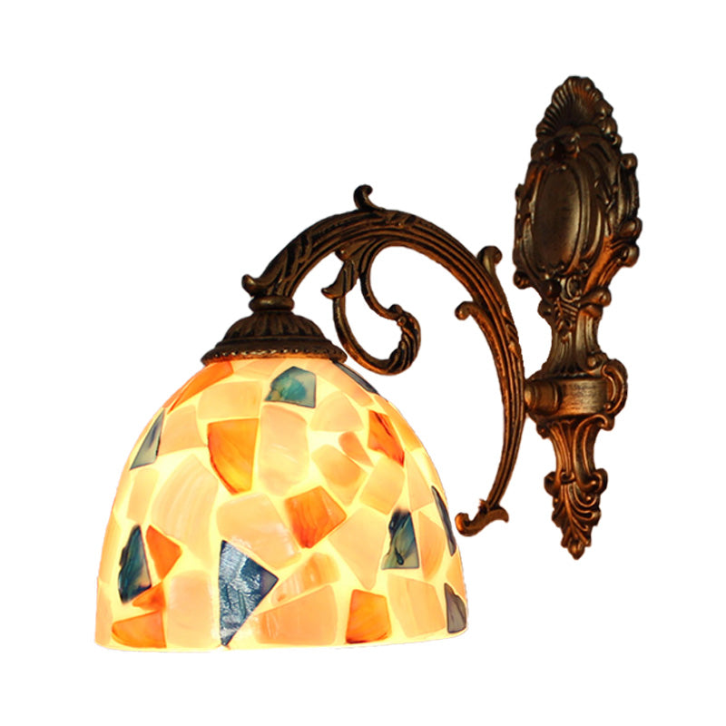 BowLift | 1 Light Wall Light with Beige/White-Grey/Yellow-Blue Shade Tiffany Mosaic Shell Wall Light made of Brass for the Bedroom