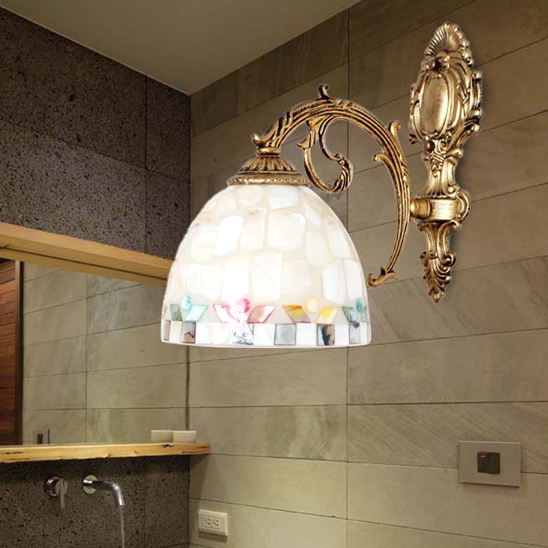 BowLift | 1 Light Wall Light with Beige/White-Grey/Yellow-Blue Shade Tiffany Mosaic Shell Wall Light made of Brass for the Bedroom