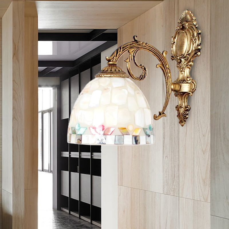 BowLift | 1 Light Wall Light with Beige/White-Grey/Yellow-Blue Shade Tiffany Mosaic Shell Wall Light made of Brass for the Bedroom