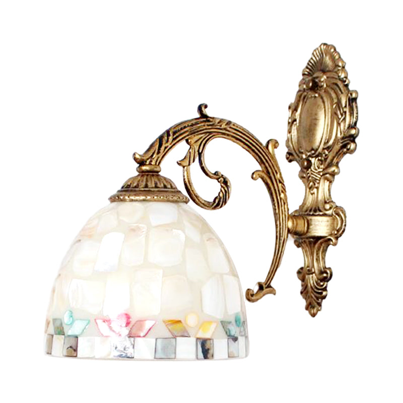BowLift | 1 Light Wall Light with Beige/White-Grey/Yellow-Blue Shade Tiffany Mosaic Shell Wall Light made of Brass for the Bedroom
