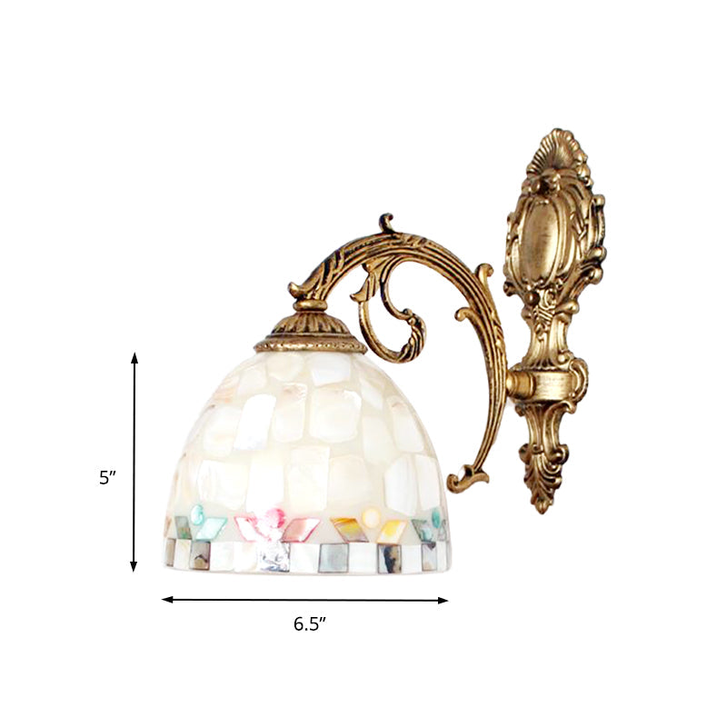 BowLift | 1 Light Wall Light with Beige/White-Grey/Yellow-Blue Shade Tiffany Mosaic Shell Wall Light made of Brass for the Bedroom