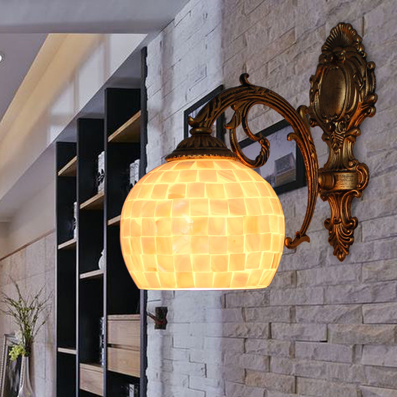 BowLift | 1 Light Wall Light with Beige/White-Grey/Yellow-Blue Shade Tiffany Mosaic Shell Wall Light made of Brass for the Bedroom