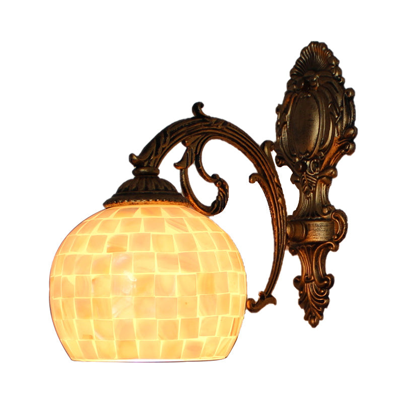 BowLift | 1 Light Wall Light with Beige/White-Grey/Yellow-Blue Shade Tiffany Mosaic Shell Wall Light made of Brass for the Bedroom