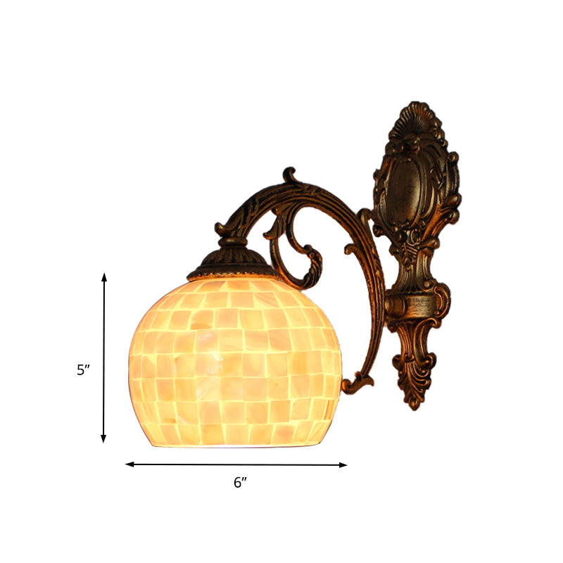 BowLift | 1 Light Wall Light with Beige/White-Grey/Yellow-Blue Shade Tiffany Mosaic Shell Wall Light made of Brass for the Bedroom