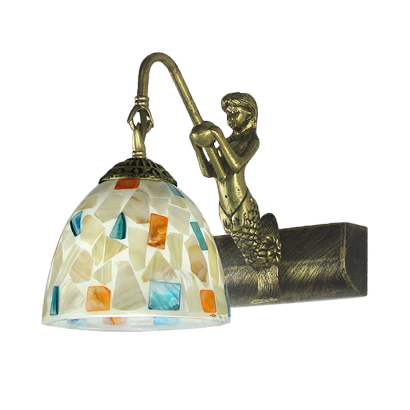 BowLift | Bowl Wall Lamp Fixture Tiffany Shell 1 Head White Sconce Lamp Fixture with Mermaid Back Plate