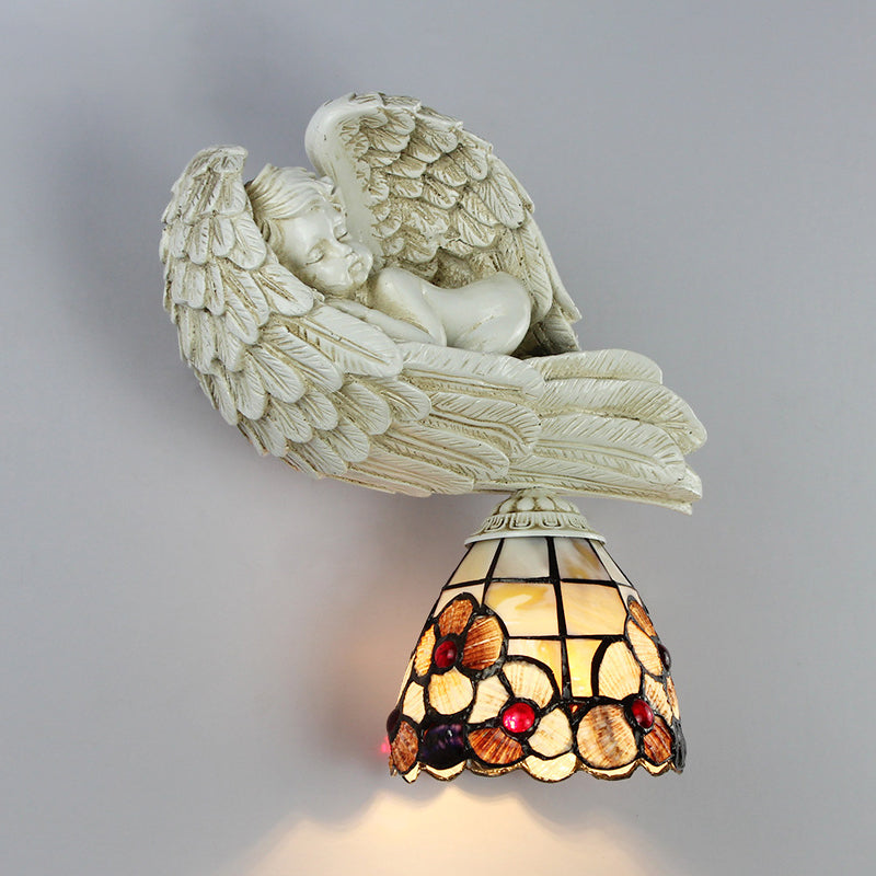 BowLift | Shell Floral Wall Lamp with Sleeping Angel to the Right/Left Rustic Loft 1 Main Wall Lighting for Living Room