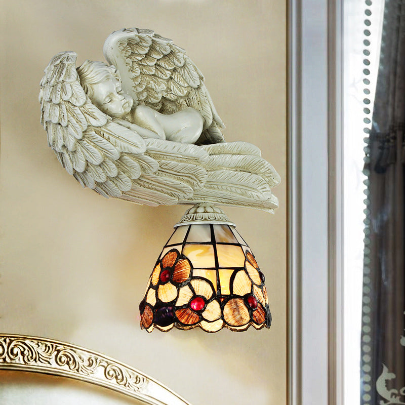 BowLift | Shell Floral Wall Lamp with Sleeping Angel to the Right/Left Rustic Loft 1 Main Wall Lighting for Living Room