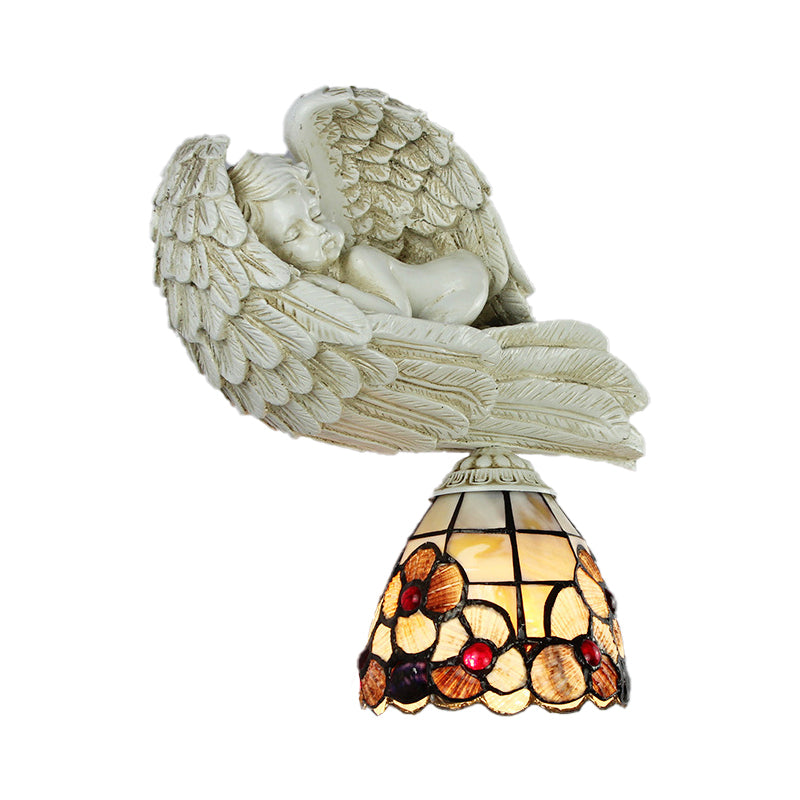 BowLift | Shell Floral Wall Lamp with Sleeping Angel to the Right/Left Rustic Loft 1 Main Wall Lighting for Living Room