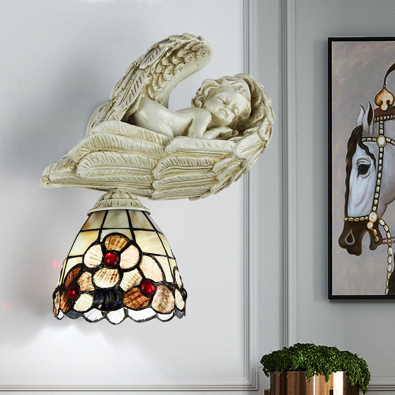 BowLift | Shell Floral Wall Lamp with Sleeping Angel to the Right/Left Rustic Loft 1 Main Wall Lighting for Living Room
