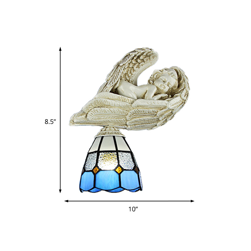 BowLift | Stained Glass Dome Wall Light with Resin Angel Loft Tiffany 1 Light Concealed Lamp in White/Clear