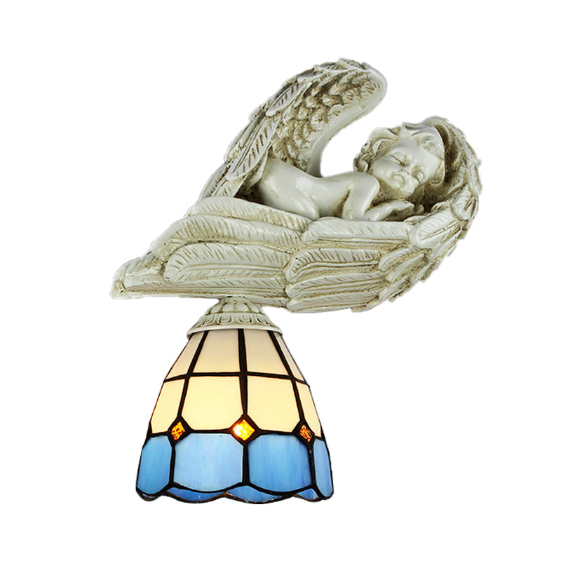 BowLift | Stained Glass Dome Wall Light with Resin Angel Loft Tiffany 1 Light Concealed Lamp in White/Clear