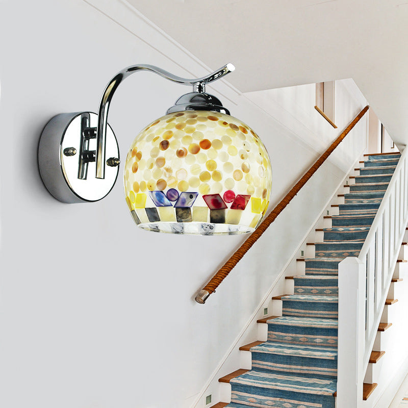 BowLift | 1 Head Hall Wall Lamp Tiffany Beige/Beige-Red Wall Light with Globe Bowl Shade