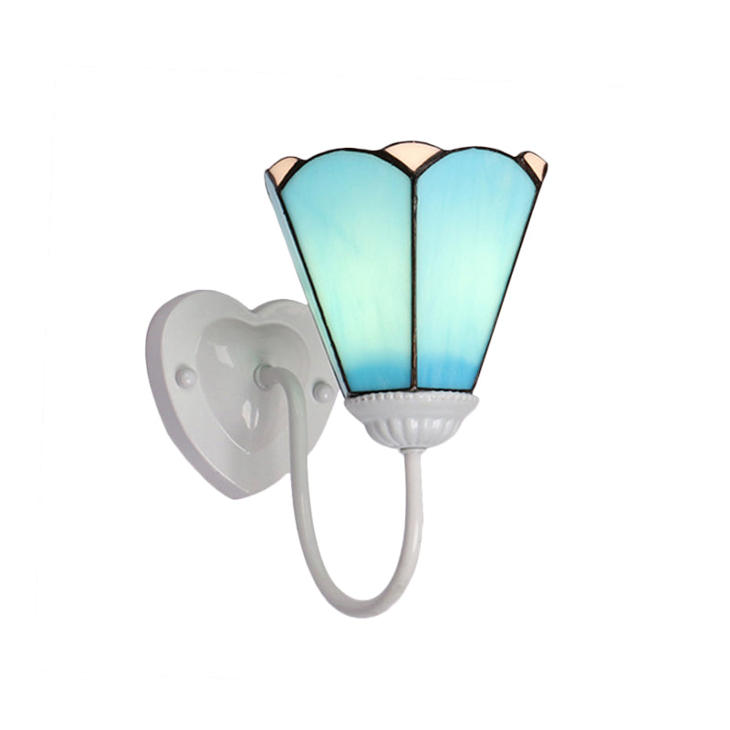 BowLift | 1 Head Half Wall Lamp Fixture Mediterranean White/Gold/Blue Sconce Lamp with Lily Blue Glass Shade