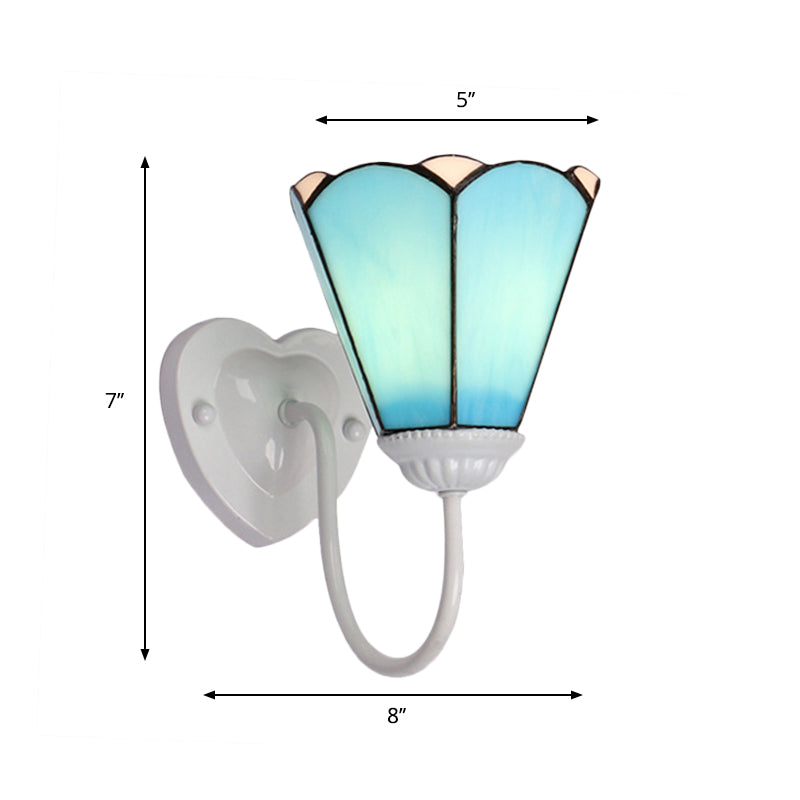 BowLift | 1 Head Half Wall Lamp Fixture Mediterranean White/Gold/Blue Sconce Lamp with Lily Blue Glass Shade