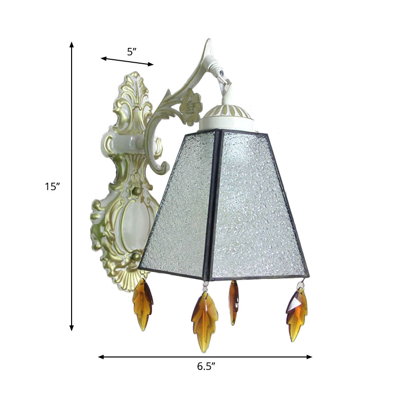 BowLift | Geometric Wall Lamp Tiffany Style Stained Glass 1 Light Wall Lamp Fixture with Leaf Pendant in Amber/Green/Clear
