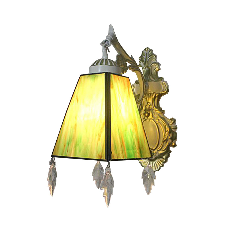 BowLift | Geometric Wall Lamp Tiffany Style Stained Glass 1 Light Wall Lamp Fixture with Leaf Pendant in Amber/Green/Clear