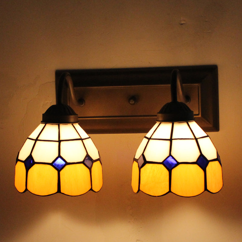 BowLift | Grid Pattern Amber Glass Wall Light Baroque 2 Heads Black Wall Lighting Fixtures