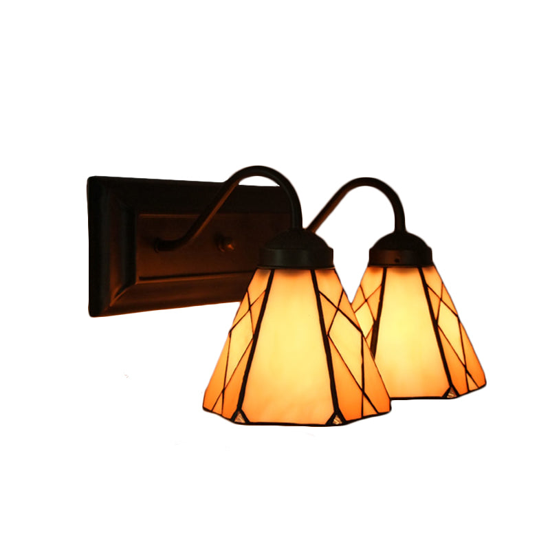 BowLift | Cone Beige Glass Wall Light Tiffany 2 Heads Black Wall Mounted Light for Living Room