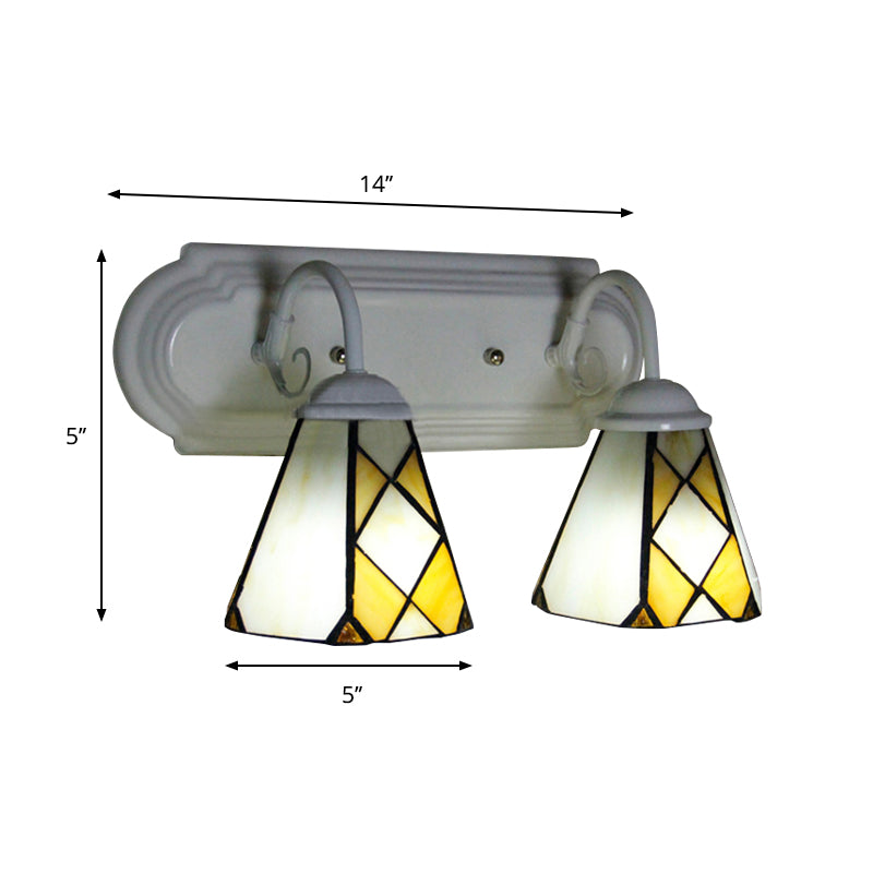 BowLift | Cone Wall Lamp 2 Heads Stained Glass Rustic Vintage Bathroom Wall Lighting in Beige