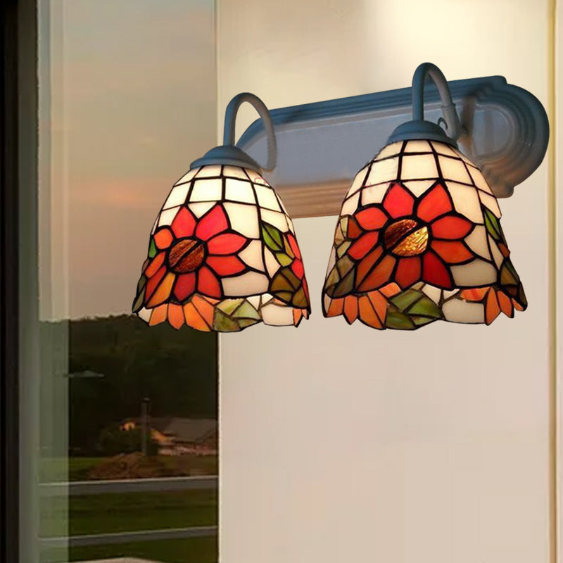 BowLift | Stained Glass Orange Wall Lamp Fixture Sunflower 2 Heads Victorian Wall Lamp