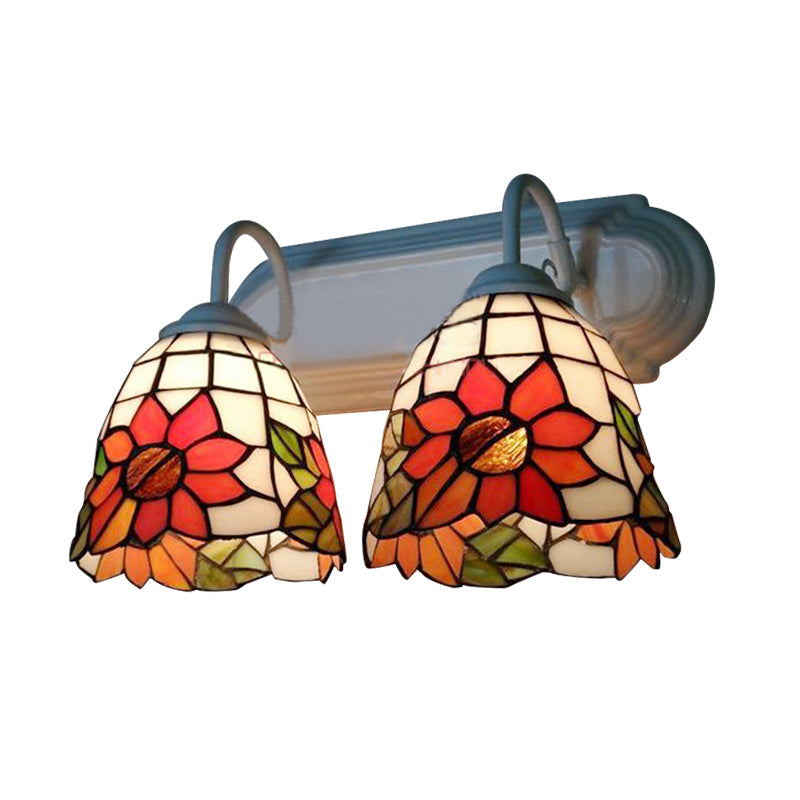 BowLift | Stained Glass Orange Wall Lamp Fixture Sunflower 2 Heads Victorian Wall Lamp