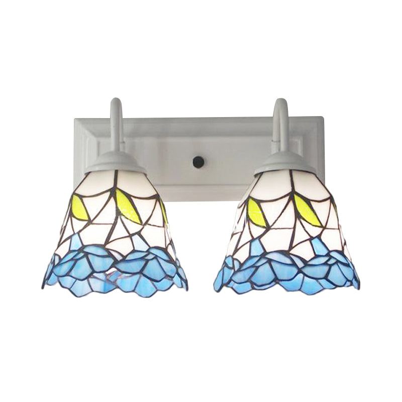 BowLift | 2 Heads Flared Wall Lighting Tiffany Blue Stained Glass Wall Lamp for Bedroom