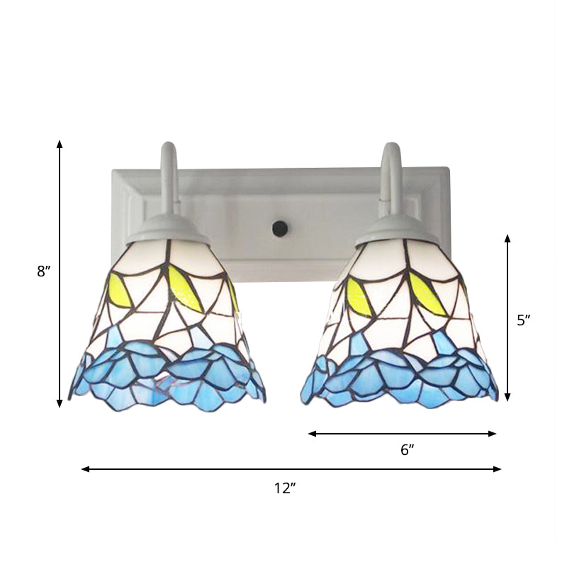 BowLift | 2 Heads Flared Wall Lighting Tiffany Blue Stained Glass Wall Lamp for Bedroom