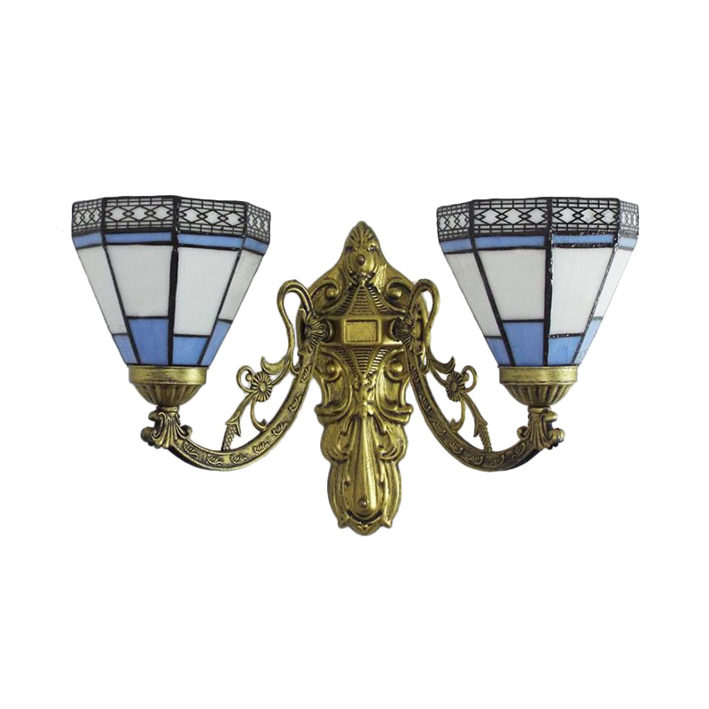 BowLift | Stained Glass Wall Lamp Living Room 2 Lights Rustic Country Style Wall Lighting in Orange/Pink/Blue/Beige for Library