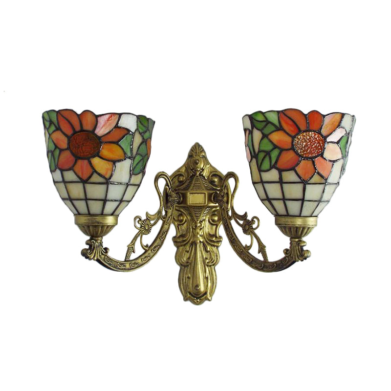 BowLift | Stained Glass Sunflower Wall Lamp Lodge Tiffany 2 Lights Wall Lamp in Green/Beige for Living Room
