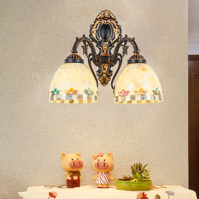 BowLift | Shell Bowl Wall Lamp Lighting Traditional 2 Heads Wall Mounted Light in Beige for Bedroom