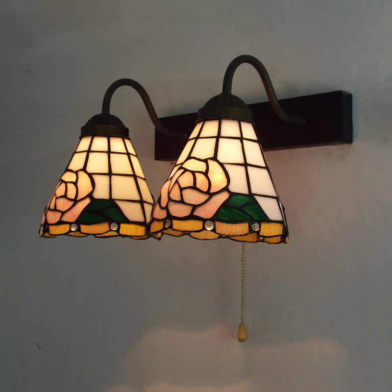 BowLift | Pink Wall-Mounted Light Victorian Anodized Glass 2 Heads Pink Wall Lamp with Pull Switch