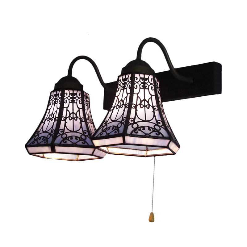 BowLift | Blue Flared Wall Lamp Tiffany 2 Heads Stained Glass Wall Light with Pull Switch