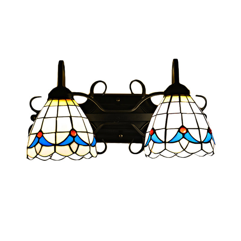 BowLift | Stained Glass Magnolia Wall Lighting Rustic Retro Style 2 Lights Sconce Lamp in Black for Bathroom