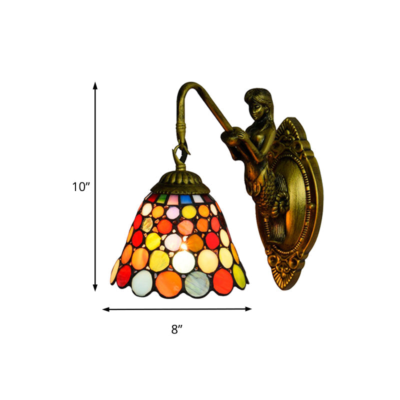 BowLift | 1 Head Wall Mount Light Tiffany Bell Multicolor Stained Glass Wall Lamp Fixture in Antique Brass