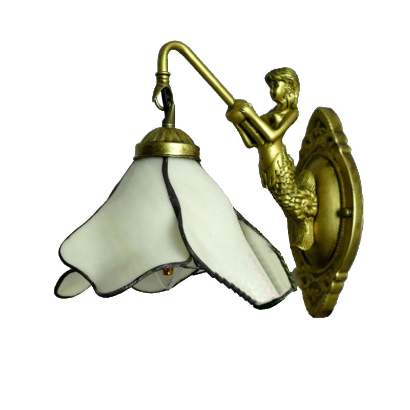 BowLift | 1 Head Flower Wall Mount Lighting Tiffany Blue/Clear/Pink Glass Wall Lamp with Mermaid Backplate