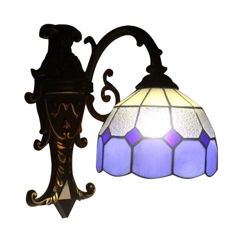 BowLift | 1 Light Grid Dome Wall Sconce Tiffany Vintage Glass Wall Lamp in Blue for Dining Room