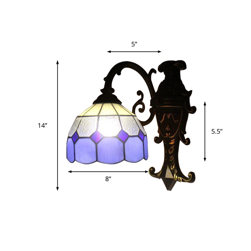 BowLift | 1 Light Grid Dome Wall Sconce Tiffany Vintage Glass Wall Lamp in Blue for Dining Room