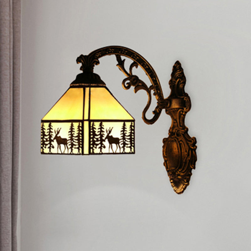BowLift | 1 Light Forest Deer Wall Lamp with Lodge Shade Tiffany Rustic Wall Fixture in Beige for Hotel